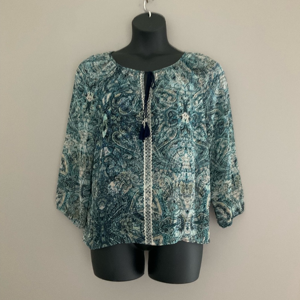 Lucky Brand Teal Tasseled Blouse